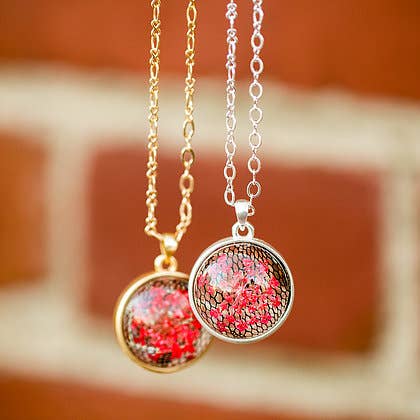 Red Dried Flower Orb Necklace for wholesale by Adorned by Aisha