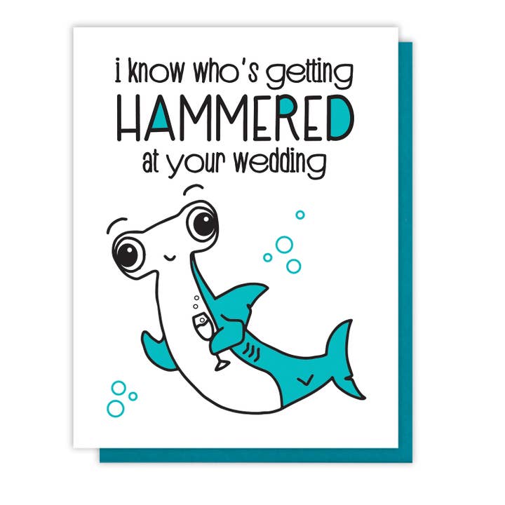Kiss and Punch - Wholesale Wedding Card - Funny Hammerhead Shark Wedding Letterpress Card