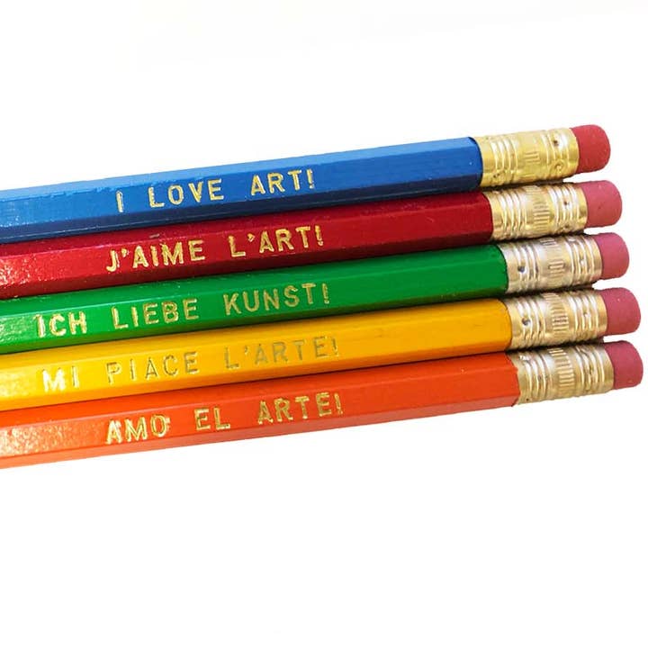 JEG ELSKER KUNST! Flersproget Blyantsæt for engroshandel hos Fly Paper Products