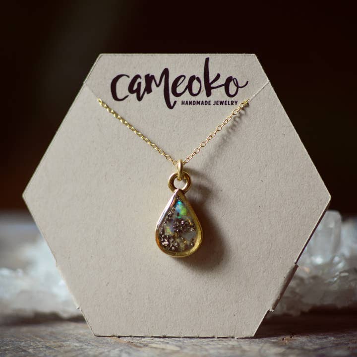 Cameoko - Wholesale Pendant/Charm Necklace - Petite Teardrop Crushed Gemstone Necklace1
