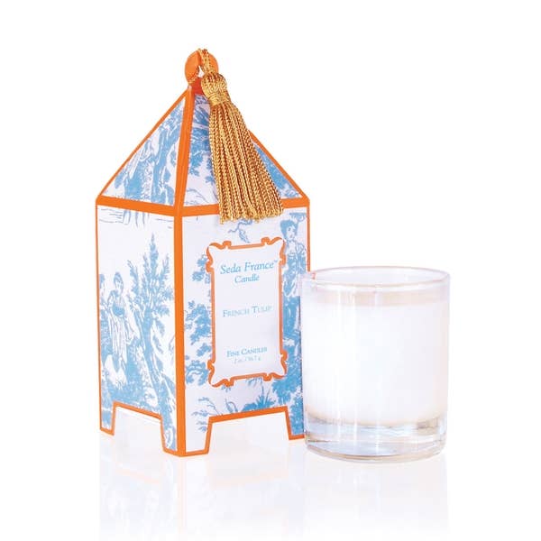 Seda France Candles - Wholesale Jar/Filled Candle - French Tulip Toile Mini Pagoda Box Candle