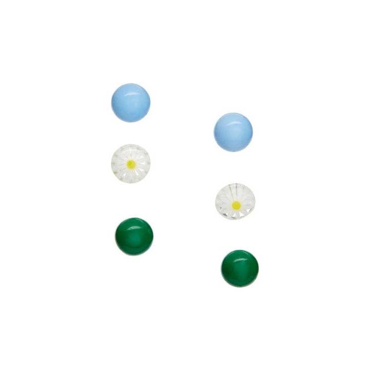 Leetie Lovendale - Wholesale Jewelry Set - White Daisy Green & Turquoise Tiny Studs Set1