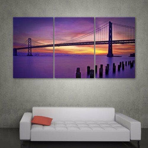 60'' x 30'' San Francisco Bay Bridge Sunset Canvas Wall Art for wholesale by HolyCowCanvas