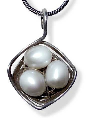 The Nest Pendant - Angular Silver with Pearls for wholesale by LeDanse Limited Edition Jewelry