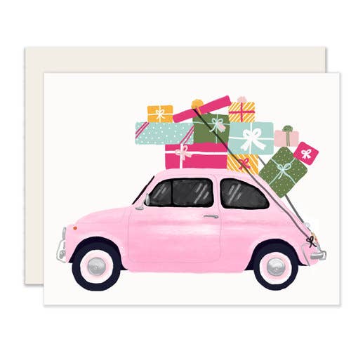 Pink Car Birthday Card, A2 Size, Cream Cardstock for wholesale by Slightly Stationery