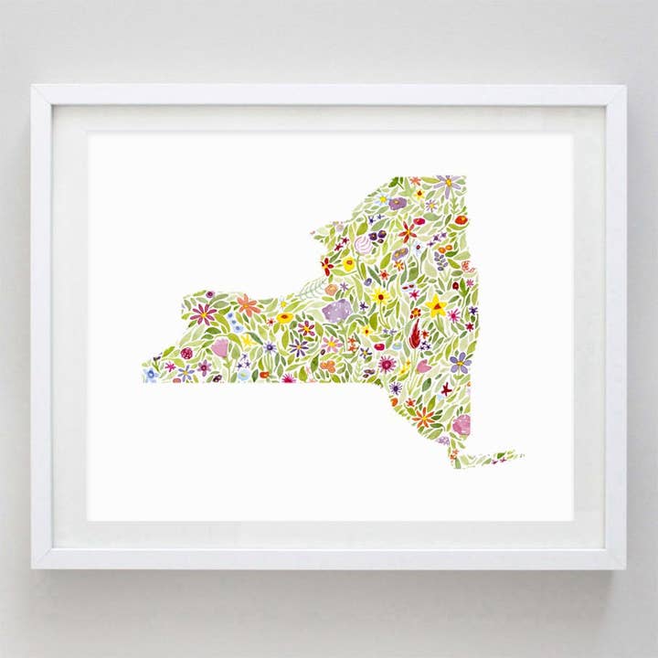 New York State Blomstret Akvarel Print for engroshandel hos Carly Rae Studio