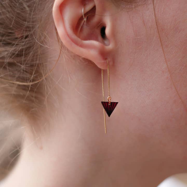 Leather Pyramid Thread Earrings for wholesale by Buzzing Bird Studios, LLC