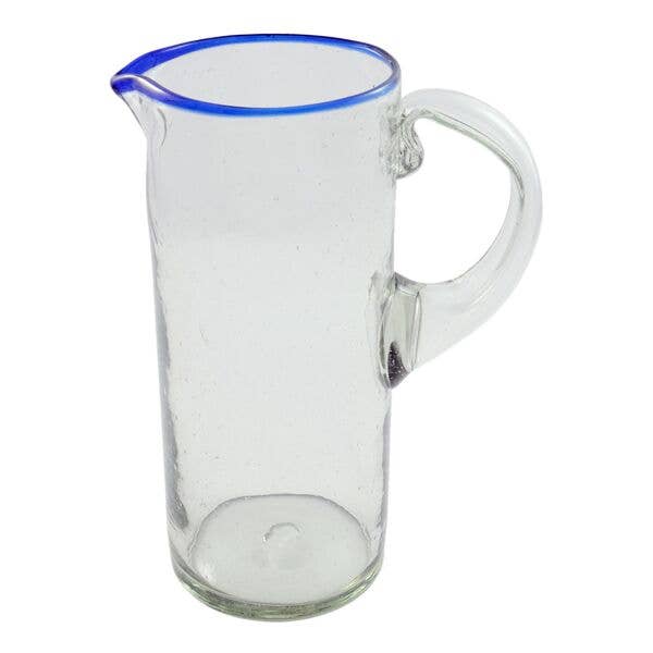 Sobremesa - Wholesale Pitcher - Blue Rim Glass Pitcher with Handle, Recycled Clear Glass Jug2