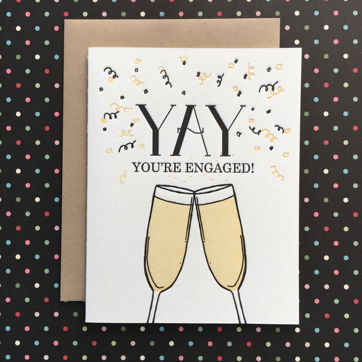 Yay! Je bent verloofd! - boekdrukkaart voor wholesale door Lucky Bee Press