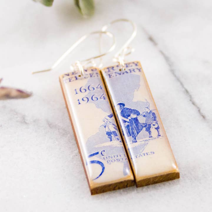 New Jersey Vintage Postage Stamp Earrings for wholesale by No Man's Land