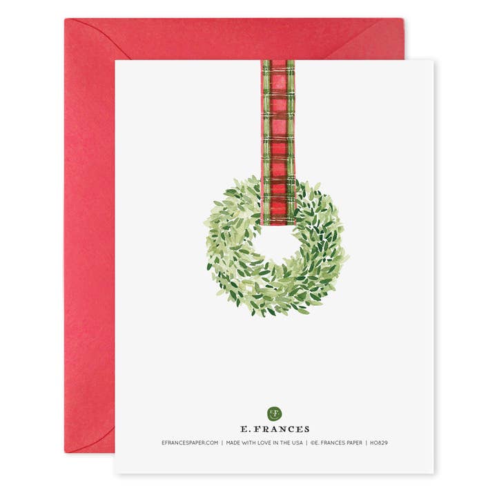 E. Frances Paper - Wholesale Christmas Card - Plaid Ribbon Wreath | Christmas Cards (Boxed Set of 6)
