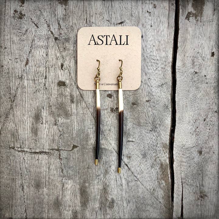 ASTALI - Wholesale Dangle Earrings - Porcupine Quill Earrings - Short, Black/Brown & Ivory, Brass6