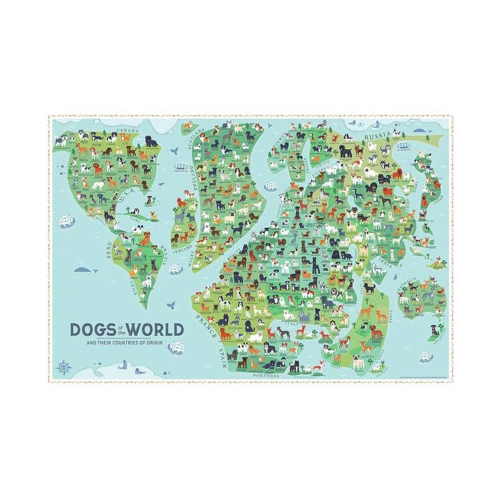 36'' x 24'' Dogs of the World Map Poster for wholesale by Lili Chin Art