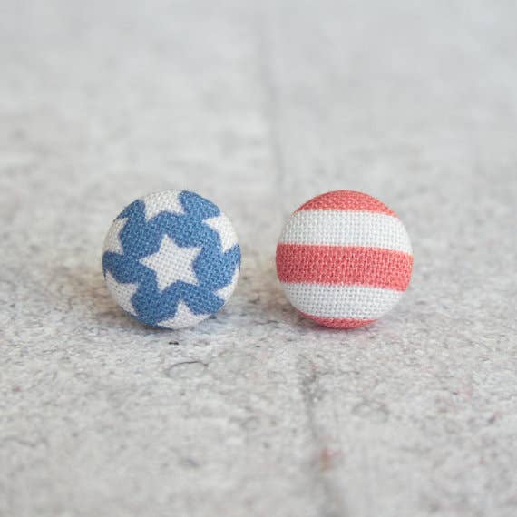 Rachel O's - Wholesale Stud/Post Earrings - American Flag Fabric Button Earrings