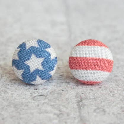 Rachel O's - Wholesale Stud/Post Earrings - American Flag Fabric Button Earrings0
