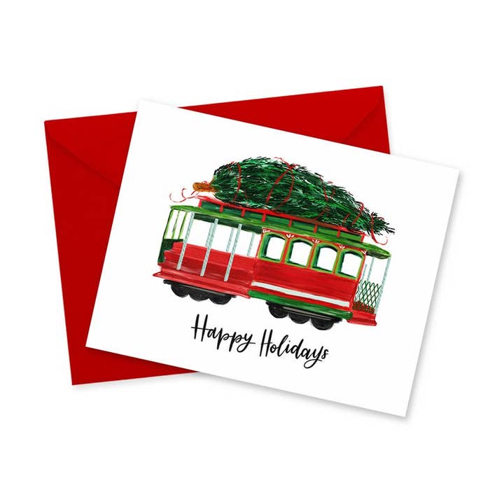 Holiday linbana San Francisco Notecards för wholesale av doodles.ink.