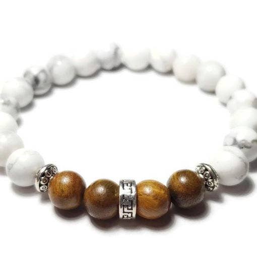 Clear Stretch String - New Soul / Rosewoood Wood & Howlite Healing Stone Bali Bead Spacer Healing Stone Bracelet for wholesale by Foxfire Stones