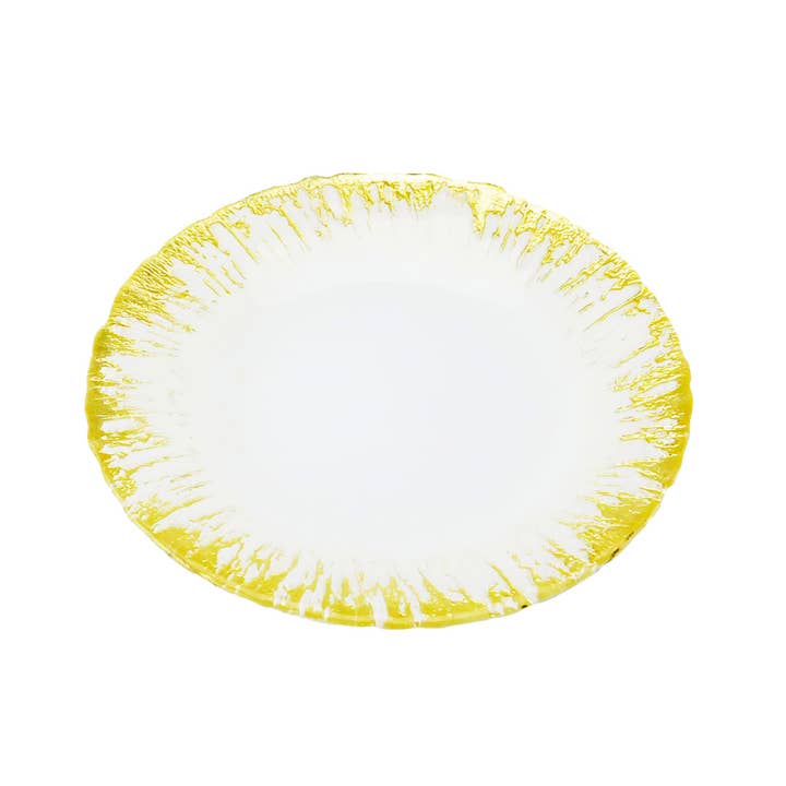 8"D Set Of 4 Milky Glass Plates With Flashy Gold Design for wholesale by CLASSIC TOUCH DECOR INC.