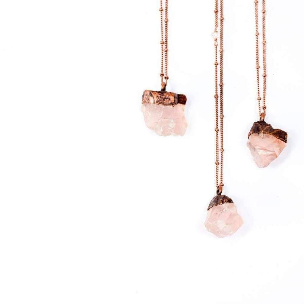 HAWKHOUSE - Wholesale Pendant/Charm Necklace - Rose Quartz Crystal Necklace - Copper Satellite Chain1