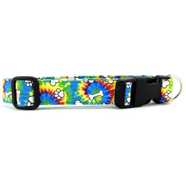 Rainbow Tie Dye Bones and Paws Dog Collar for wholesale by K9 Bytes, Inc.