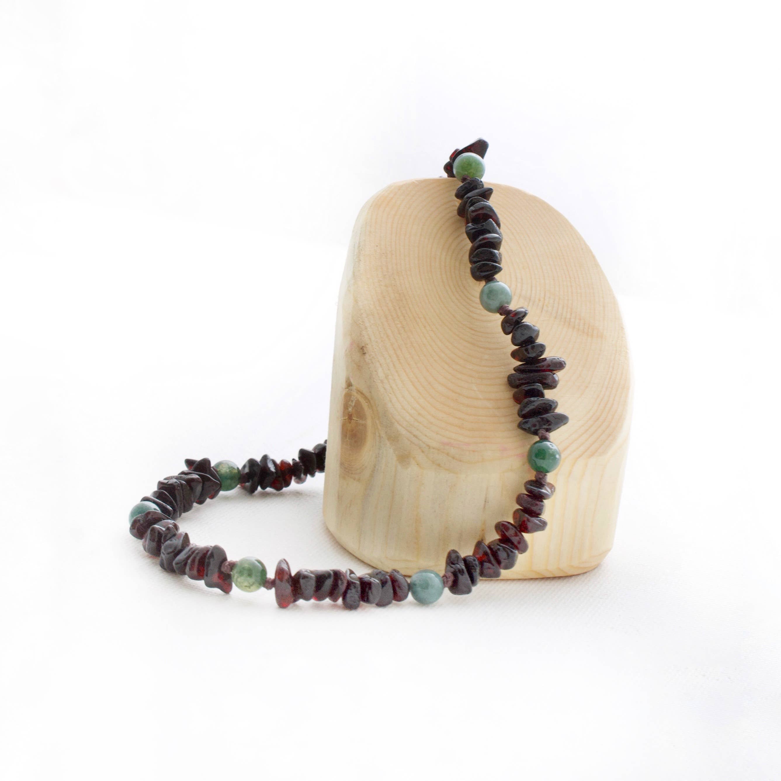 Beaming Amber Sun, LLC - Wholesale Beaded/Pearl Necklace - Adult Cherry Baltic Amber Necklace + Moss Agate0