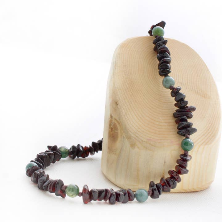 Beaming Amber Sun, LLC - Wholesale Beaded/Pearl Necklace - Adult Cherry Baltic Amber Necklace + Moss Agate0