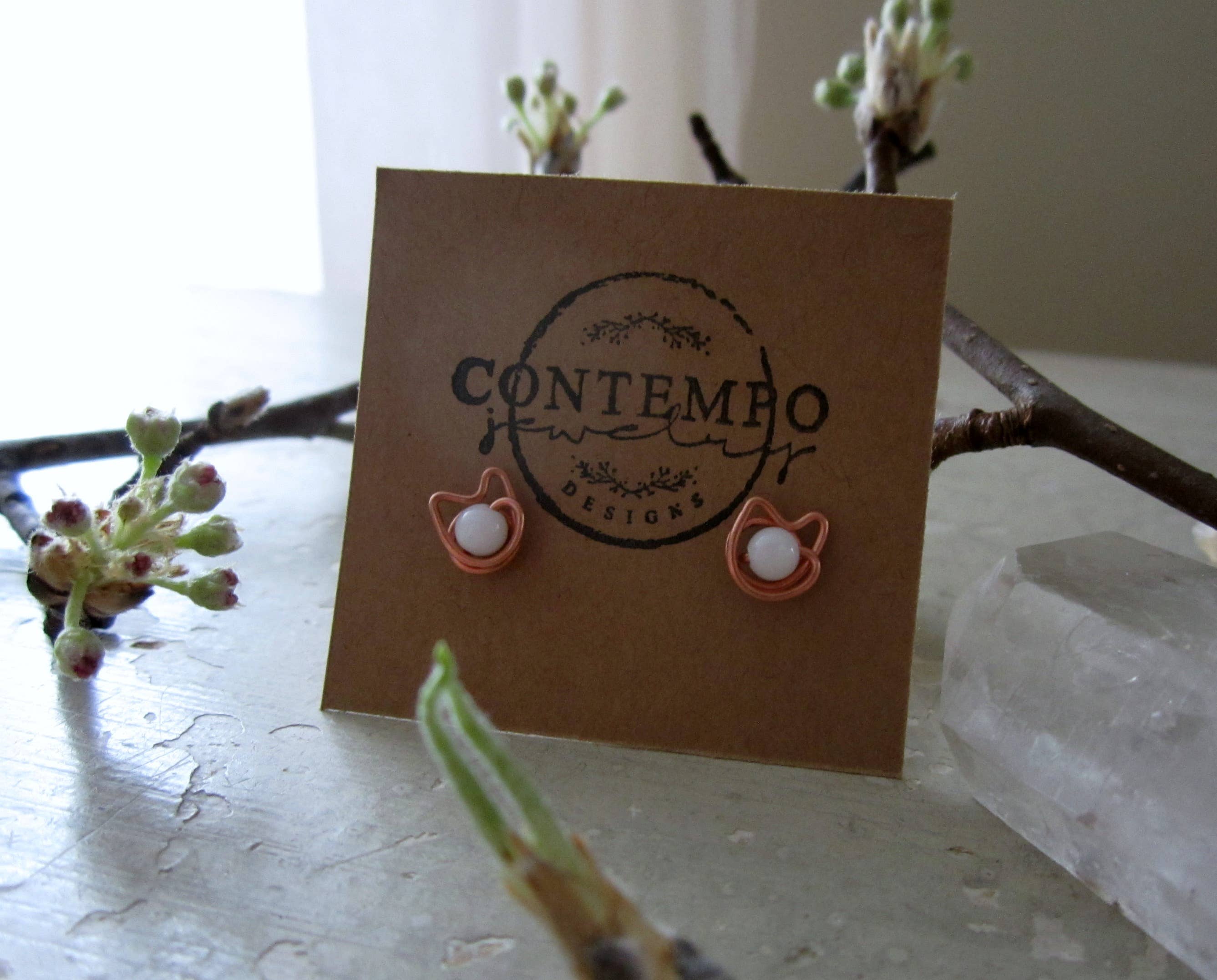 Contempo Jewelry - Wholesale Stud/Post Earrings - Tiny Mother of Pearl + Copper Cat Stud Earrings0
