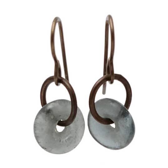 Krobo Recycled Glass, Niobium & Brass Earrings #KBEDkGray for wholesale by Soasa Designs