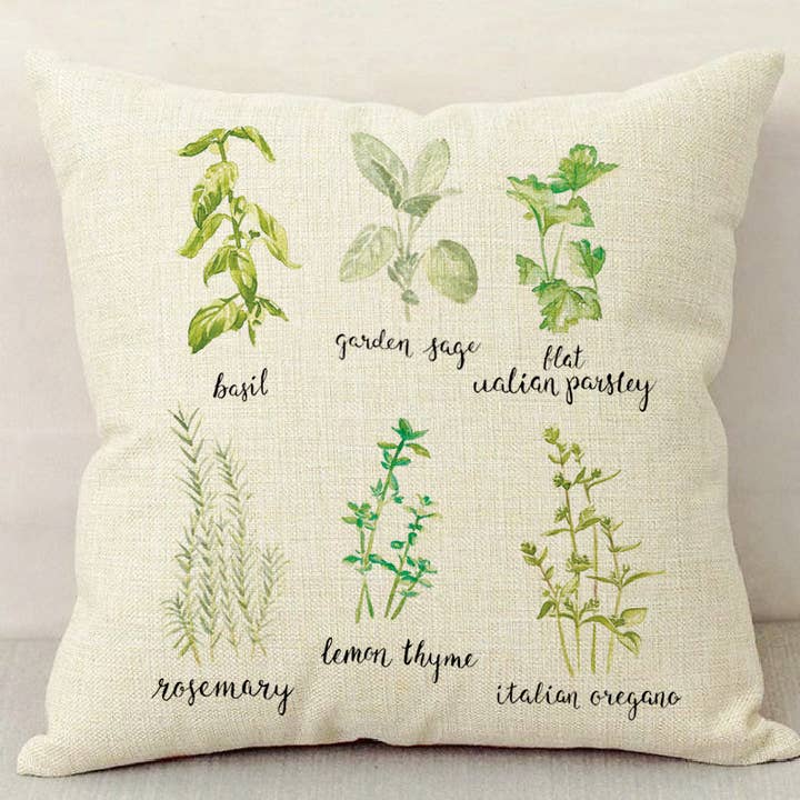 Watercolor Herb Chart Pillow Case for wholesale by Meadowbrook Lane
