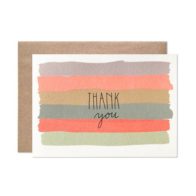 Thank You Watercolor Stripes Card Set Of 8 for wholesale by Hartland Cards