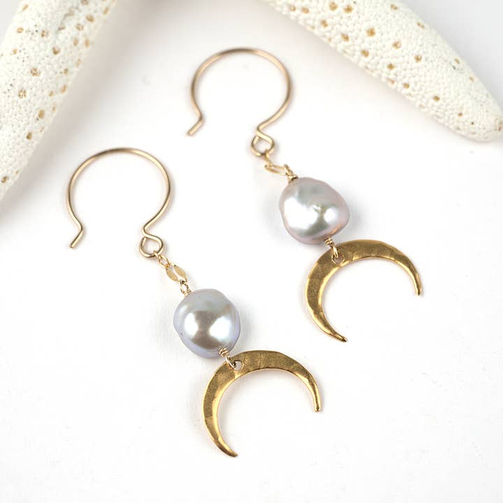 Midori Jewelry Hawaii - Wholesale Dangle Earrings - keshi pearl & 22k vermeil crescent moon earrings0