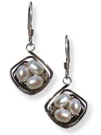 The Nest Ohrringe - eckiges Silber mit Perlen für den Großhandel von LeDanse Limited Edition Jewelry