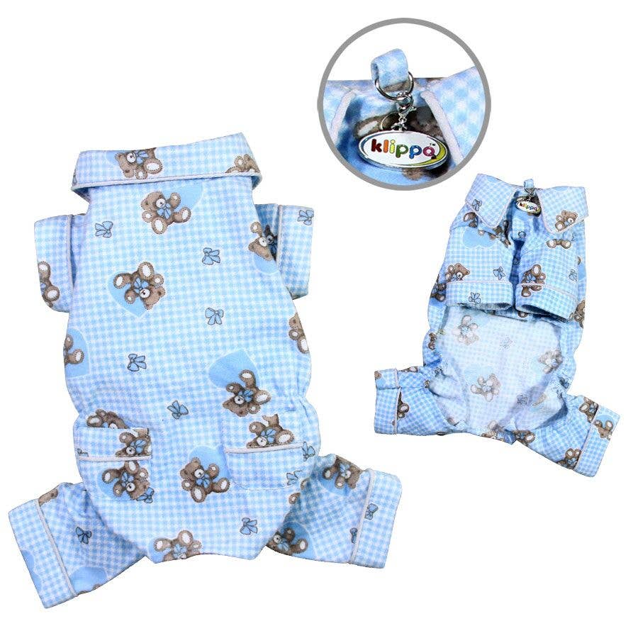 Klippo Pet - Wholesale Pet Pajamas - Dog - Teddy Bear Love Flannel Pajamas - Light Blue1