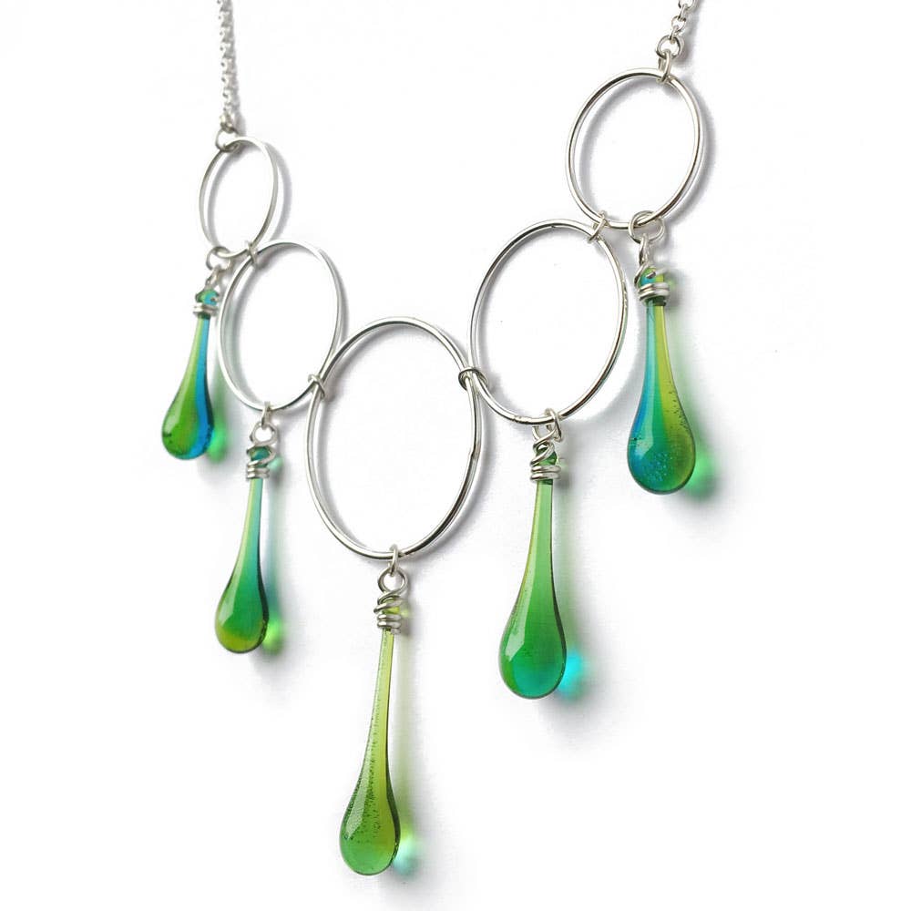 Sundrop Jewelry - Wholesale Pendant/Charm Necklace - Cassiopeia Necklace with Glass Teardrops and Silver Circles3