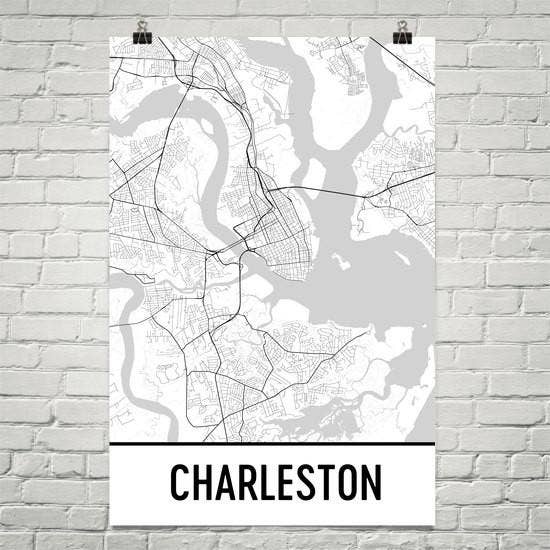 Modern Map Art - Wholesale Poster - Charleston SC Street Map Poster 8" x 10"0