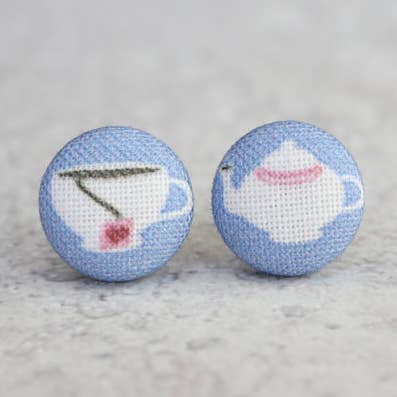 Time for Tea Fabric Button Earrings for wholesale by Rachel O's