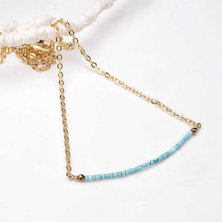 Blue Turquoise Tube Smile Bracelet (Gold or Silver) for wholesale by Less is More
