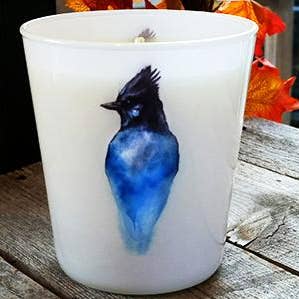 Stellar Jay Bird Soy Coconut Blend Candle for wholesale by Laguna Candles LLC