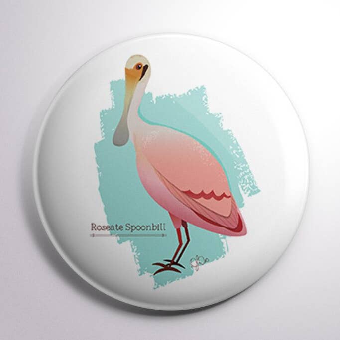 Roseate Spoonbill Button for wholesale by Pixel & Ink Creative