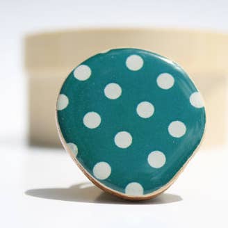 Polka Dot Dark Teal Wood Ring for wholesale by Starlight Woods