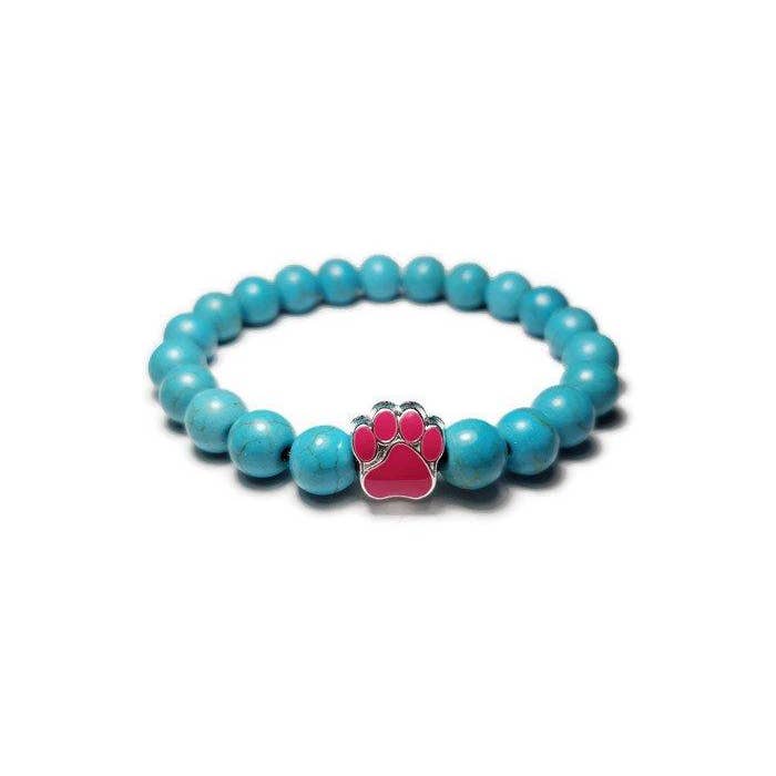 Hot Pink - Turquoise Paw Print Healing Stone Bracelet for wholesale by Foxfire Stones