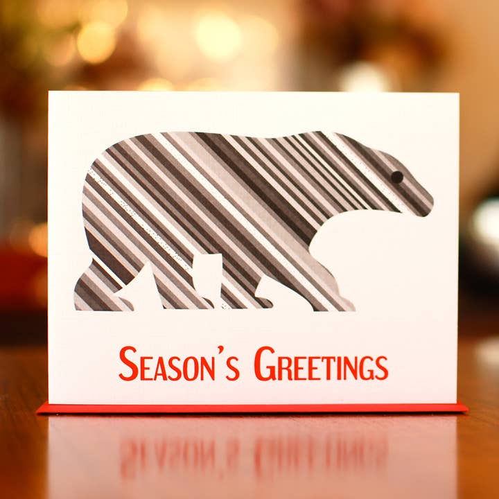Pinstriped Polar Bear Holiday Card for wholesale by MAN vs. GEORGE DESIGN