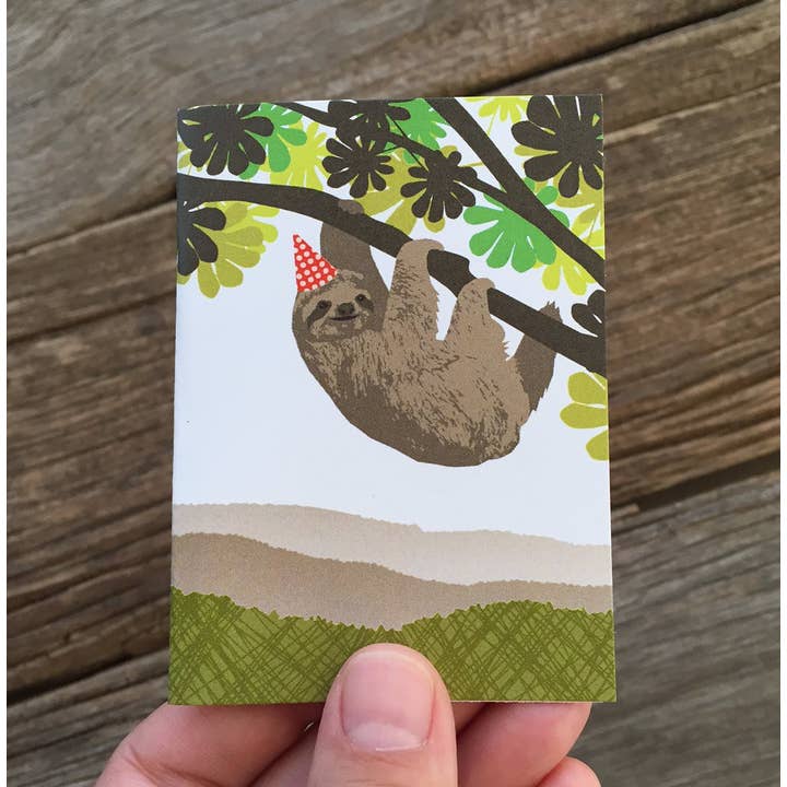 Modern Printed Matter - Wholesale Birthday Card - Sloth Party Hat Folded Enclosure