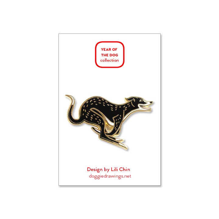 Lili Chin Art - Wholesale Lapel Pin/Button - Greyhound / Sighthound Dog Enamel Pin1