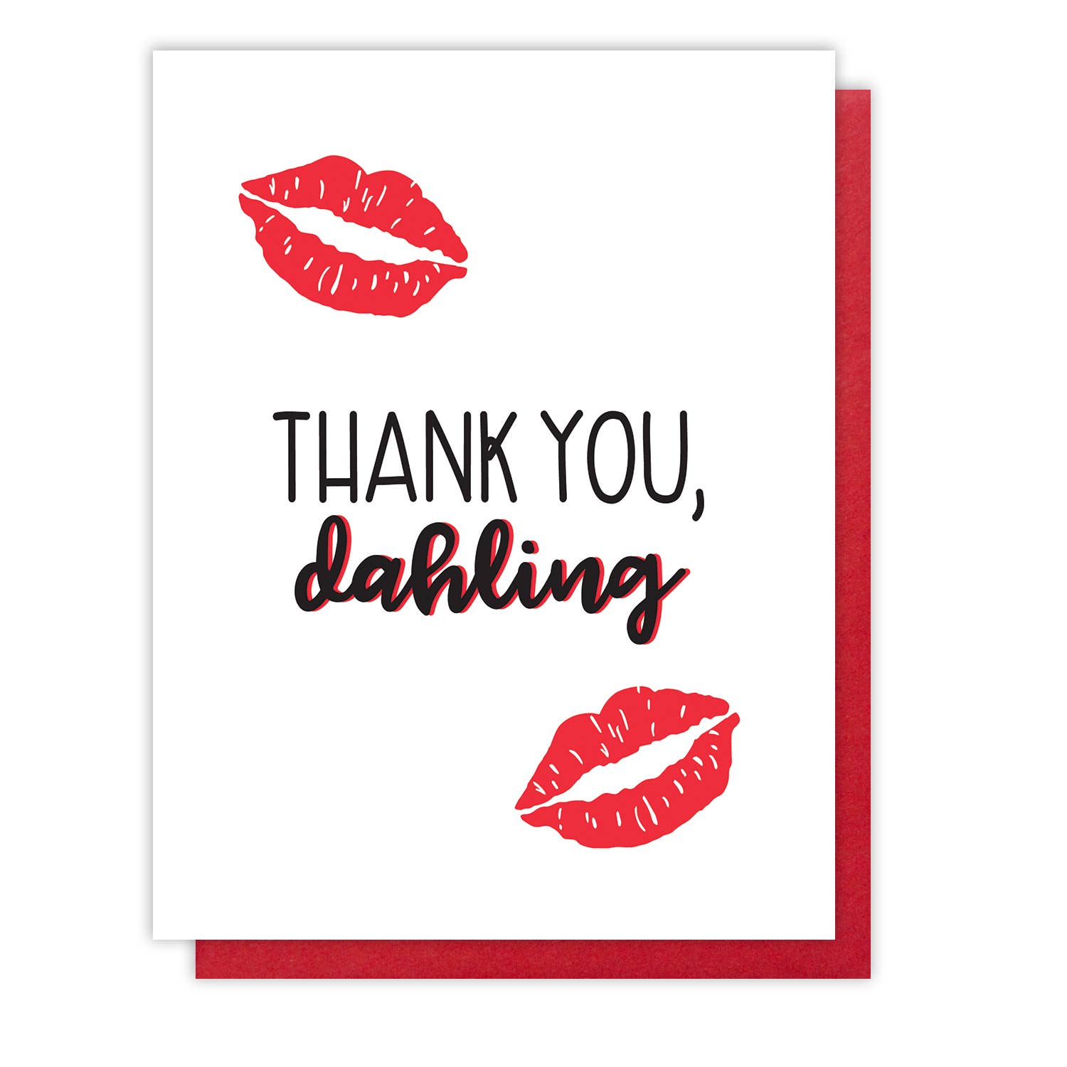 Kiss and Punch - Wholesale Thank You Card - Thank You Dahling Kissing Lips Letterpress Card0