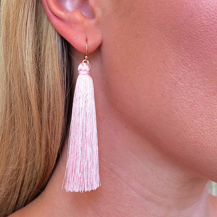 Short Tassel Earring in Pink for wholesale by MissElenious Jewelry