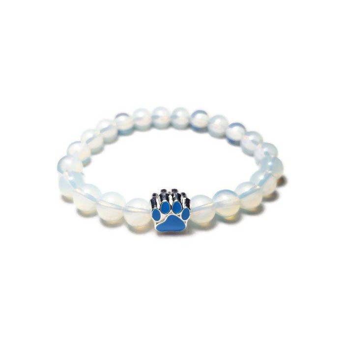 Baby Blue - White Opal Opalite Paw Print Healing Stone Bracelet for wholesale by Foxfire Stones