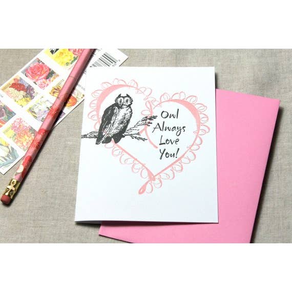 Inkadinkadoodle - Wholesale Love Card - Owl Always Love You Letterpress Blank Card1