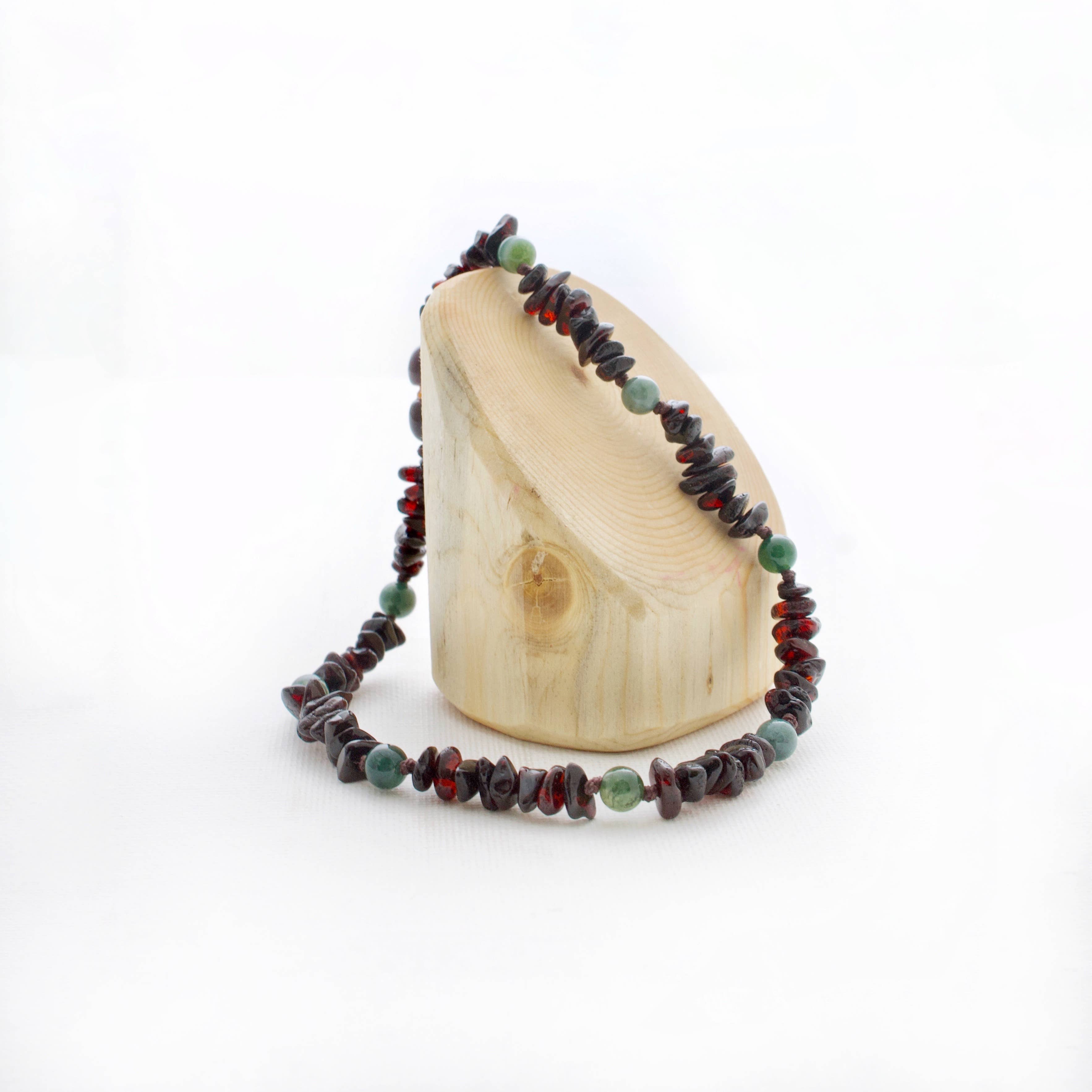 Beaming Amber Sun, LLC - Wholesale Beaded/Pearl Necklace - Adult Cherry Baltic Amber Necklace + Moss Agate2