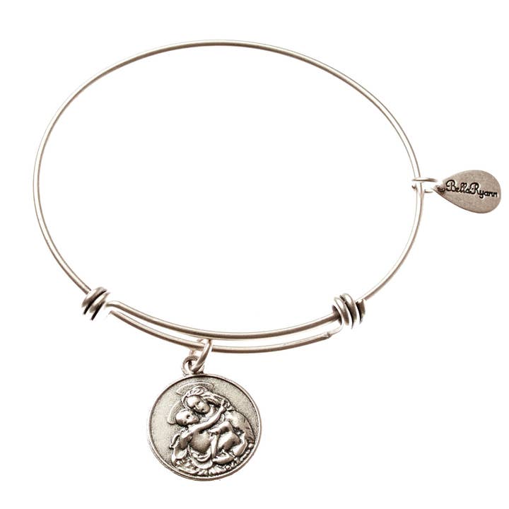 Mother Mary Expandable Bangle Charm Bracelet in Silver for wholesale by BellaRyann